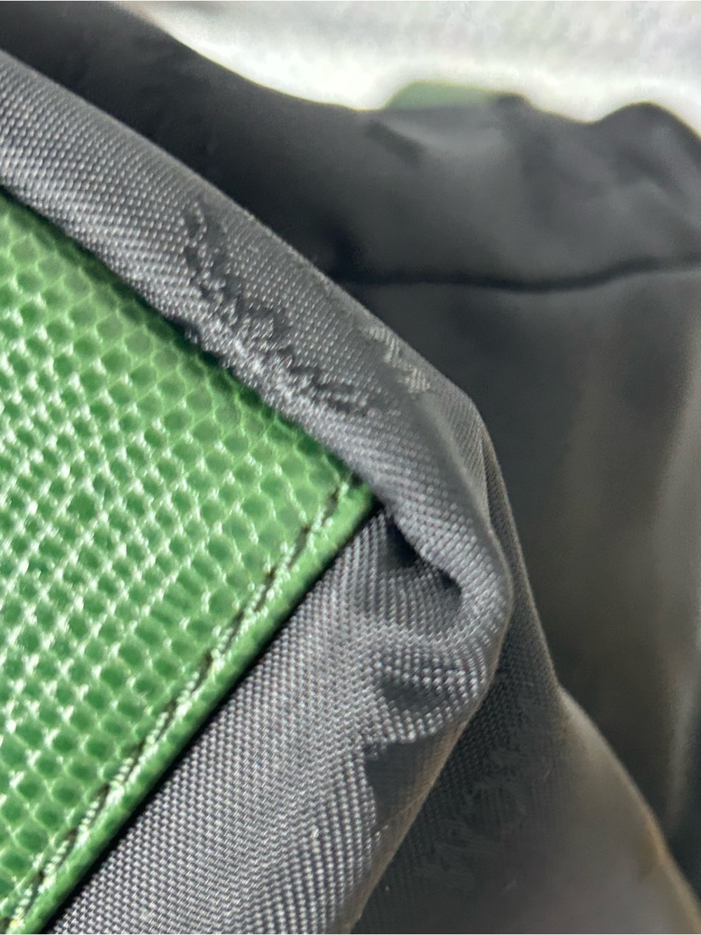 NUTS - MCM  Nylon Tote w/Green Leather Trim & Silver Plaque 14 x 10 x 5 w/COA - Picture 13 of 17